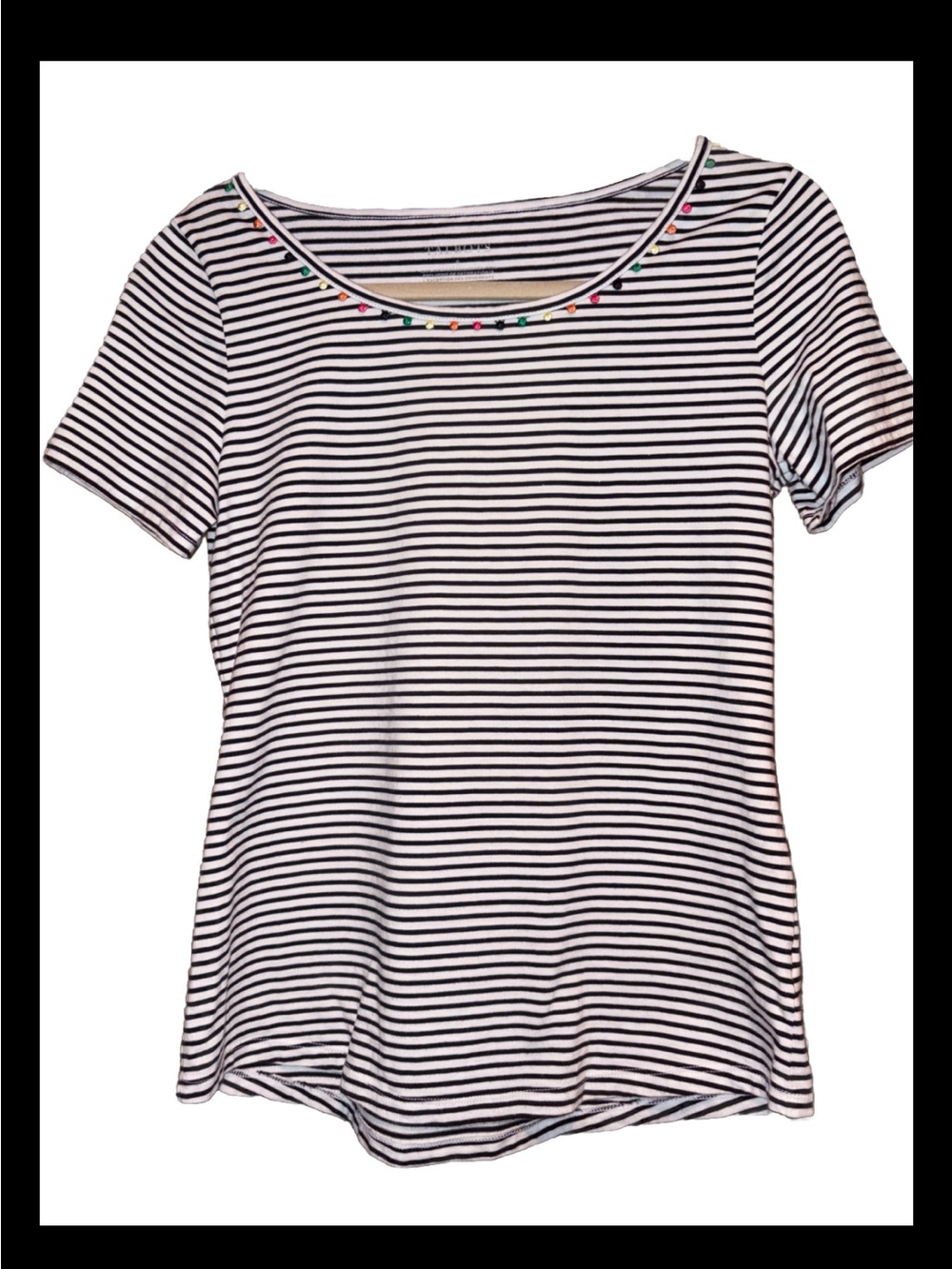 Talbots Navy Striped Scoop Neck Women's Top with Colorful Trim size Small EUC